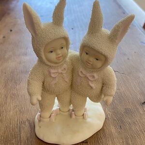 Adorable Snowbunnies  Figurine with Pink Bows
